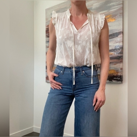 Rose+ Olive Floral sleeveless Blouse top Ivory L - Picture 3 of 4